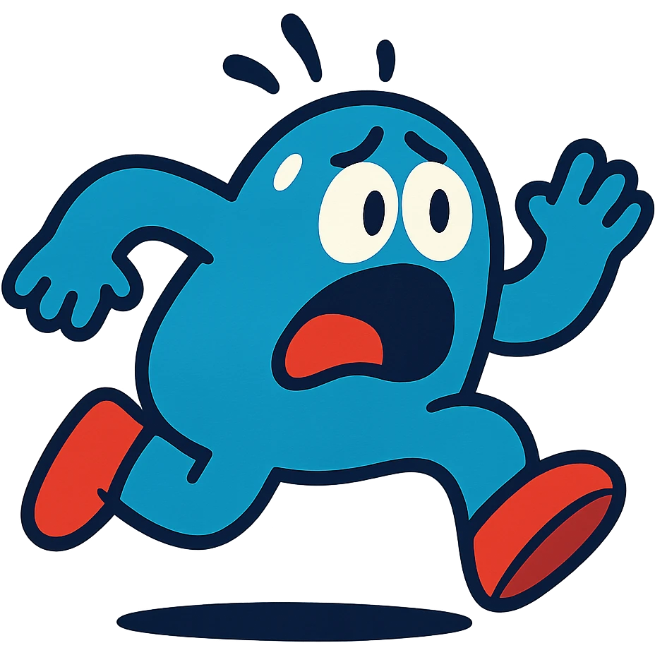 a terrified blob running away, fun and expressive style, vibrant cartoon emoji