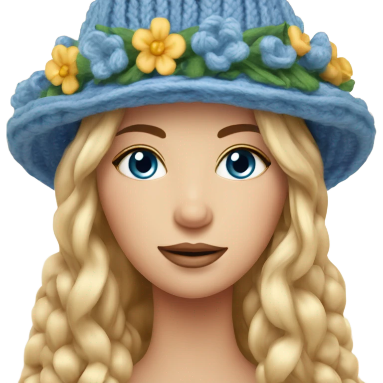 beautiful finnish goldenhour hair woman with blue eye knitting floral hat emoji