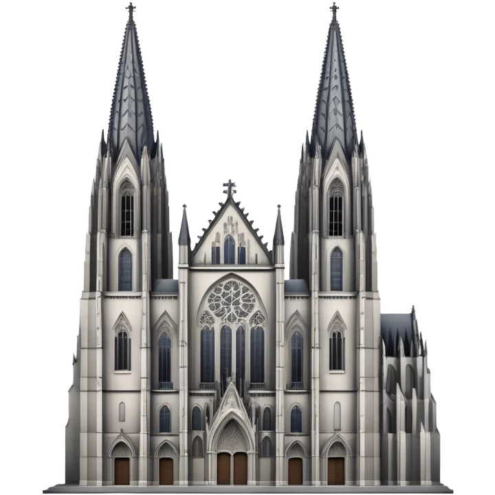 Cinematic Realistic Cologne Cathedral Landmark Emoji, showcasing Gothic architecture rendered with detailed stone textures and majestic, dynamic lighting. two tall  tall towers on the left side and an opening on the lower right emoji