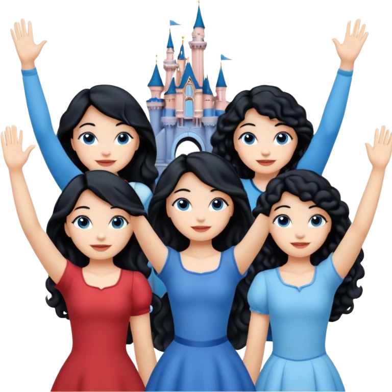 escribe el nombre Disneyland Paris y para titulo, pon a quatro chicas: una pelo corto negro, una pelo rizado largo, una pelo largo liso y la otra pelo ondulado mediano, esta con el ojos azules. Todas tienen piel carne. NOOOOOO, pon el titulo Disneyland Paris i por los lados o con las manos arriba  emoji