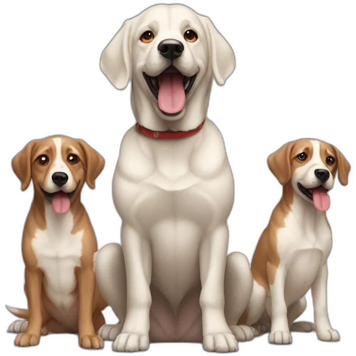drake with 5 dogs surronding him the dogs have red eyes. one is barking emoji