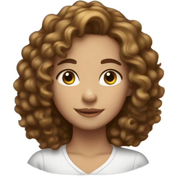 A girl with slightly white skin, has slightly brown eyes, beautiful Kirly hair and dimples, and has good under her mouth emoji