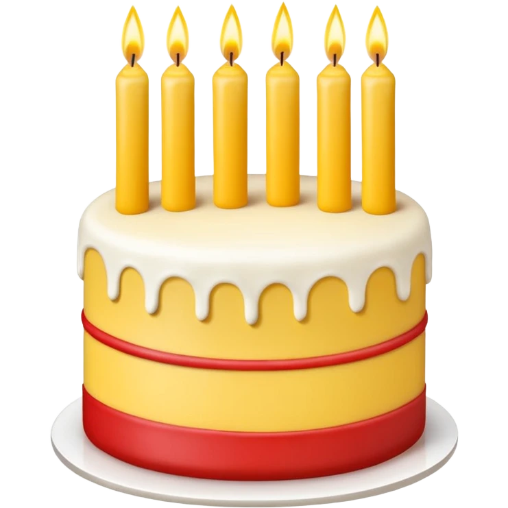 large red and yellow birthday cake with three candles, minimalist, iOS emoji style, no background emoji