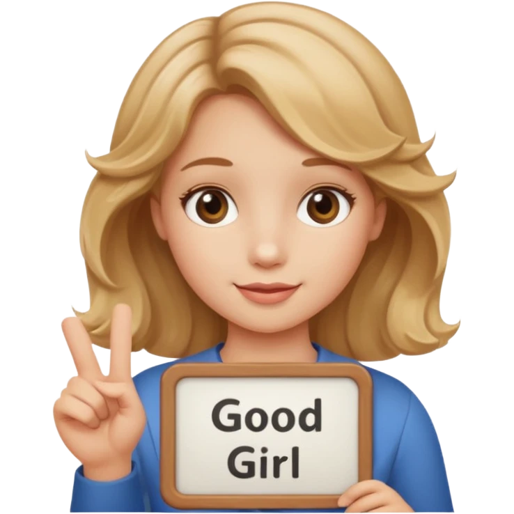 Can you make her more browny blonde with a slight curl in her hair with rosy cheeks holding a sign saying good girl  emoji
