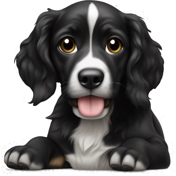 cachorro preto de pelos bem longos com peitoral branco e pata da frente branca. emoji
