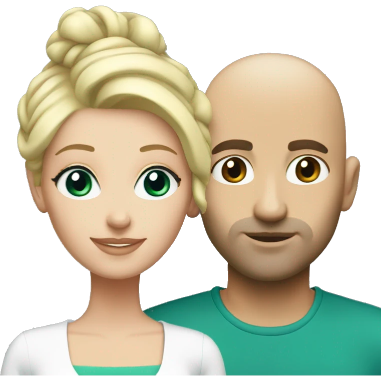 Couple. White. Male bald. Woman blonde. 35. Teal eyes.  emoji