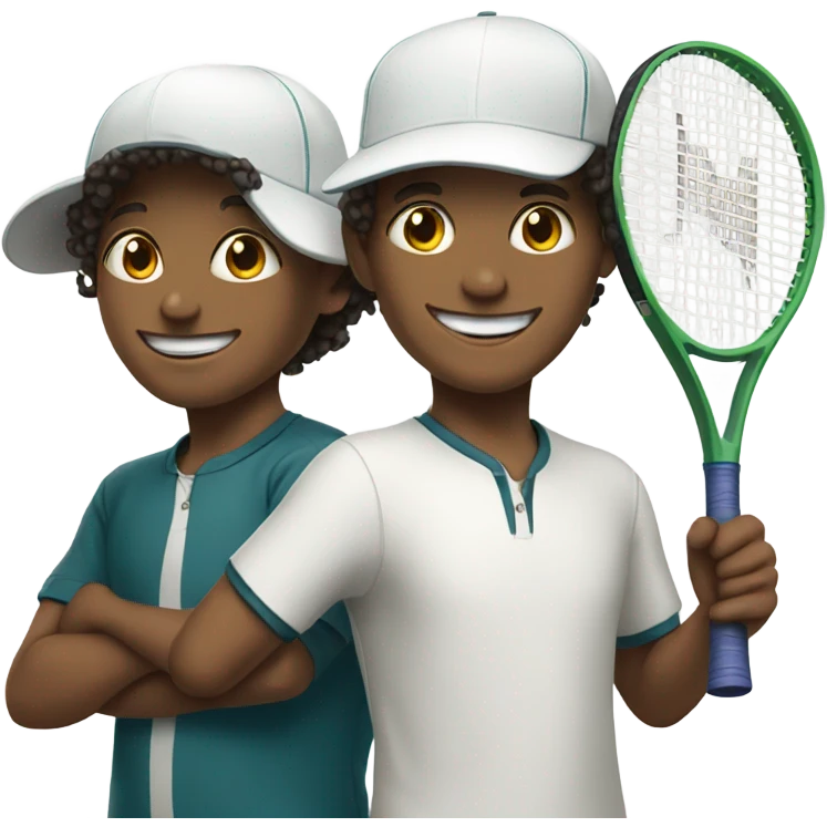 boys with smiles in hats with tennis rackets emoji