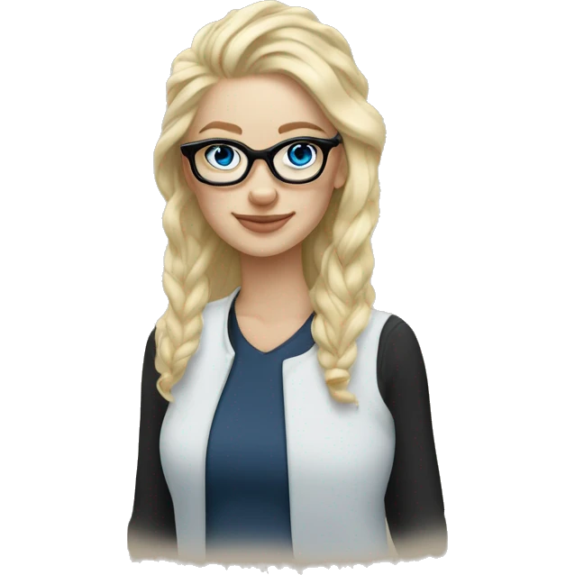 Thin White skinned blonde haired blue eyed woman with black glasses black stud earrings  emoji
