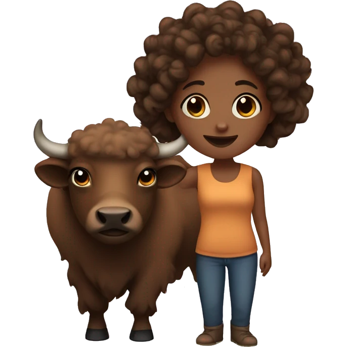 A brown buffalo with a face of a black girl with curly hair  emoji
