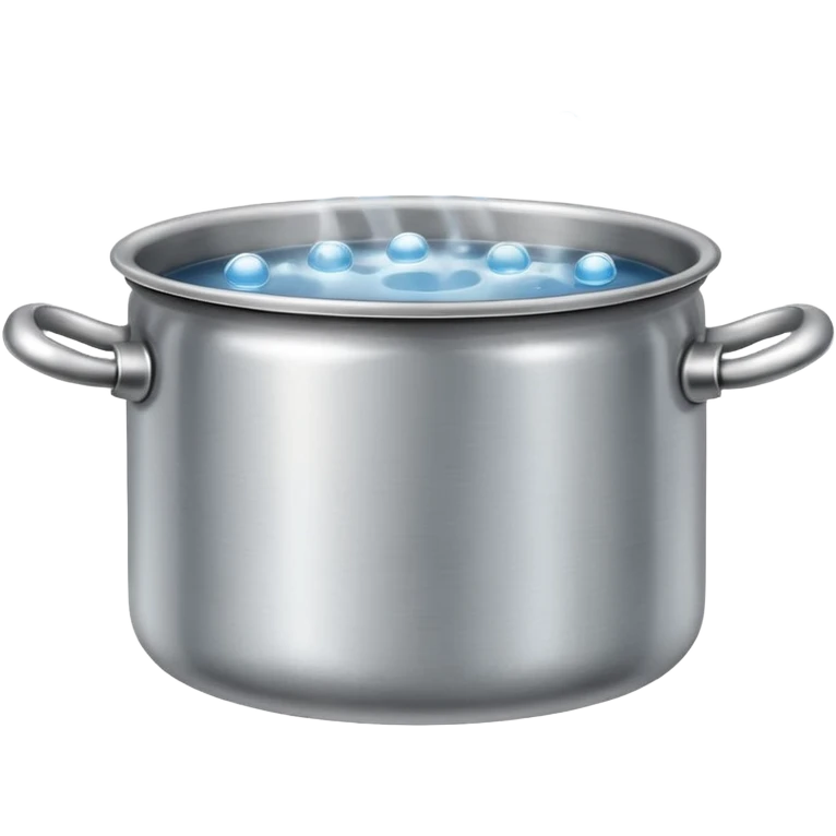 small metal pot filled with boiling water on a stove, visible hot steam and rising bubbles, realistic heat effect, shiny pot surface, bright lighting, clean white background

 emoji