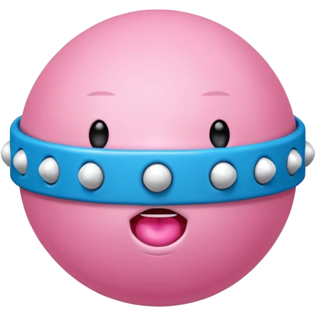 Blue ball for the gag on a ball gag with a white attachment collar with pink  studs on the collar  emoji
