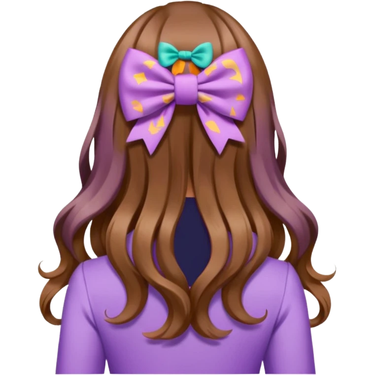 long wavy brown hair from behind with a medium lilac bow emoji