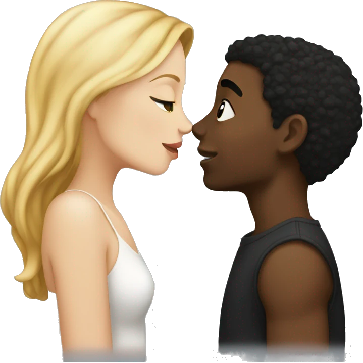White girl and black boy kissing emoji