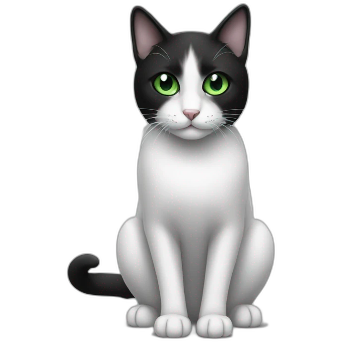 black and white cat with green eyes emoji