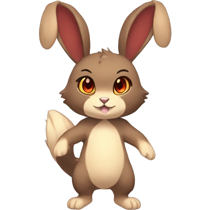 Cute, Chibi, Kemono-style, Anthro, Fur-Sona, Dark-Brown, Normal-type-Ground-type Tan-Rabbit-Fakémon with Dark-Red eyes, beige belly, beige paws, beige feet, beige freckles, full body emoji