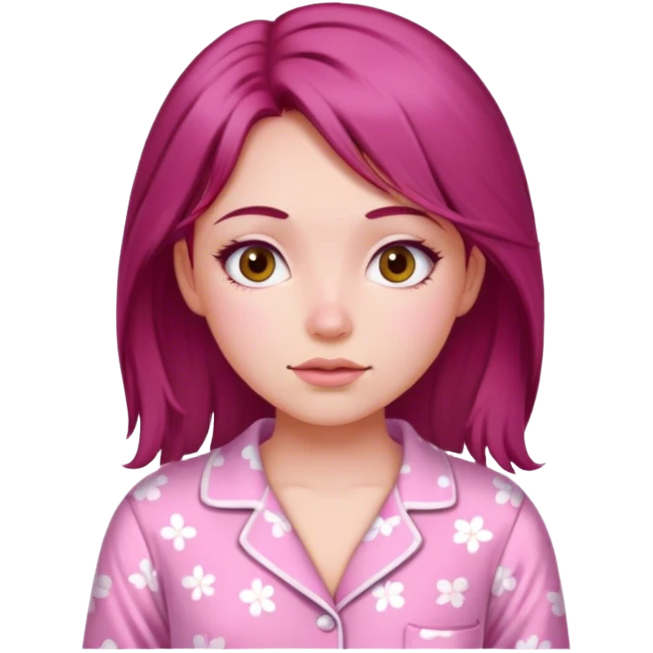 A beautiful, burgundy haired girl wearing pink pajamas emoji