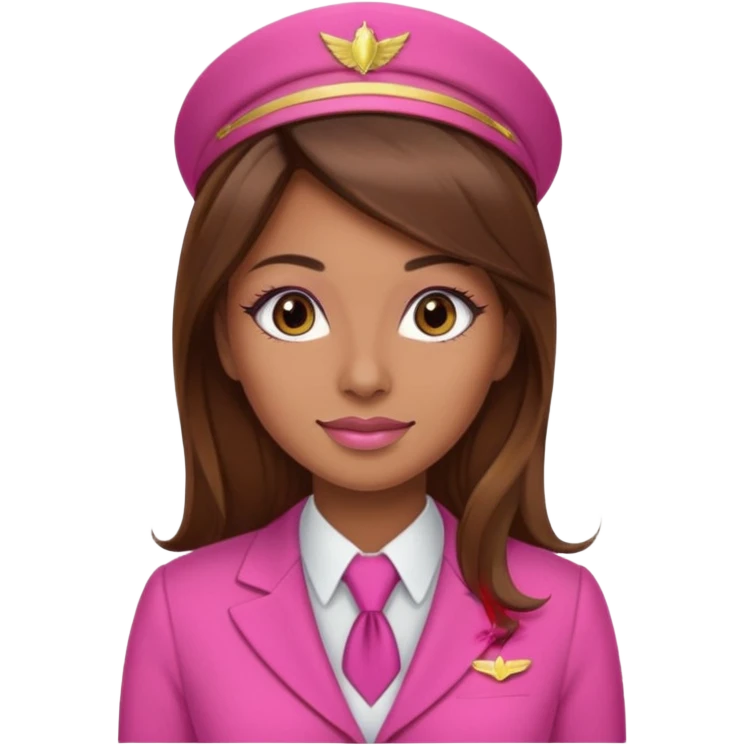 Flight attendant with pink outfit tan skin long brown hair with highlights pretty makeup emoji