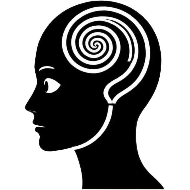 Minimalistic flat vector icon, iOS style, thin black contour on white background. Human head silhouette with spiral inside. Clean, no text, no shadows.
 emoji