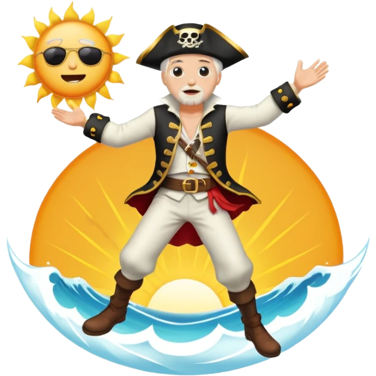 the king of the pirates with white hair and clothes jumping in front of the sun emoji