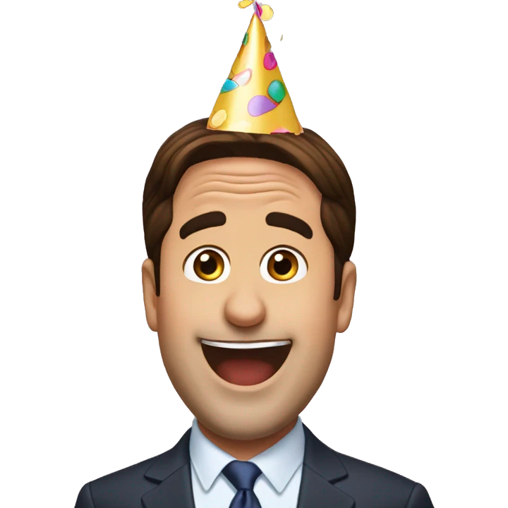 Excited Michael Scott with a party hat emoji