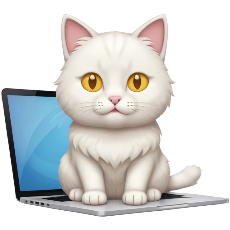simple and modern cat sitting in front of a MacBook working, emoji style emoji