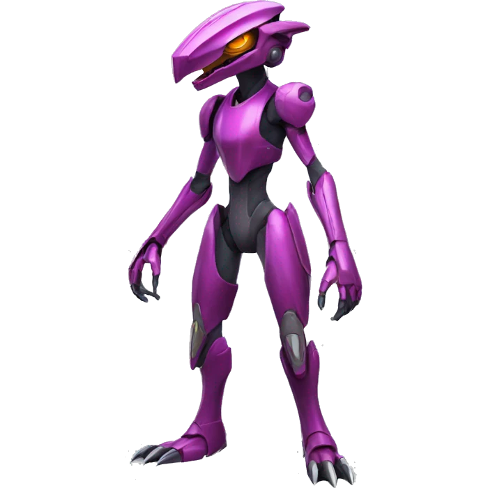 a Genesect-Raptor-Fakémon—hybrid with a futuristic visor-helmet full body emoji