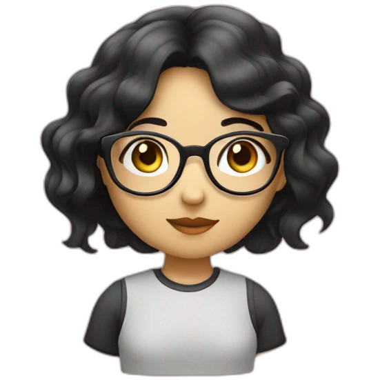 girl programmer with black wavy hair and big eyes and asian skin with rounded glasses emoji