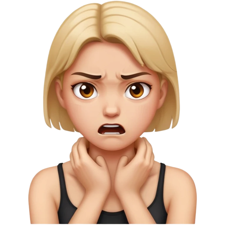 Girl holding neck with her hands angry face emoji