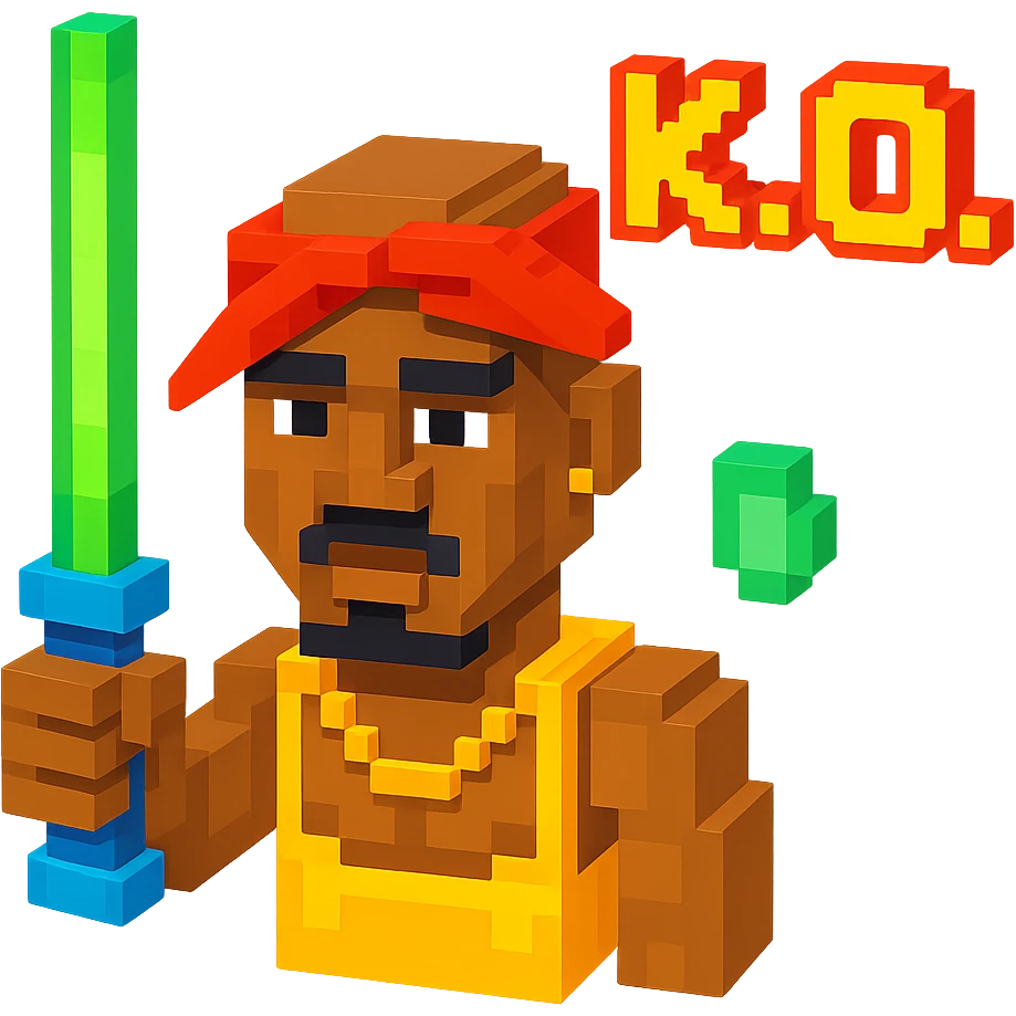 репер 2Pac с джедайским мечем и надписью K. O., no background  emoji