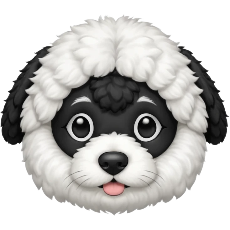 black and white cockapoo - give him a white chest, black ears, black top of the head, black fur covering his eyes, but then a white snout and a white patch of fur on his forehead  emoji