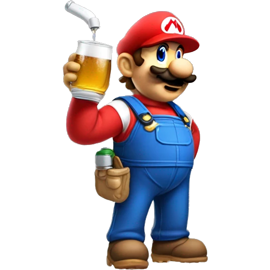 Mario plumber drinking beer with a shirt that says “HOPE” with a pipe wrench logo emoji