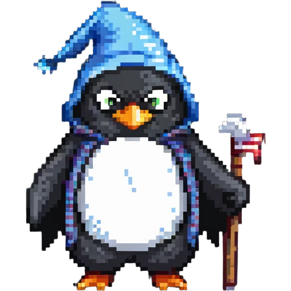 angry wizard penguin wearing pajamas walking emoji
