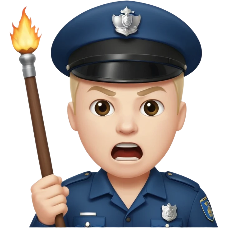 An angry British policeman with a baton in his hands shouts emoji