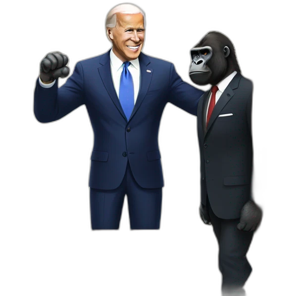 Gorilla wearing a suit meeting Joe Biden emoji