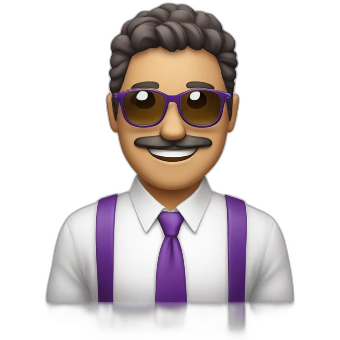 persona-piel blanca-gafas-sonriendo-camisa morada-pelo corto-castaño emoji