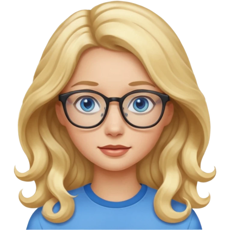 Wavy long Blonde hair girl with blue eyes and glasses emoji