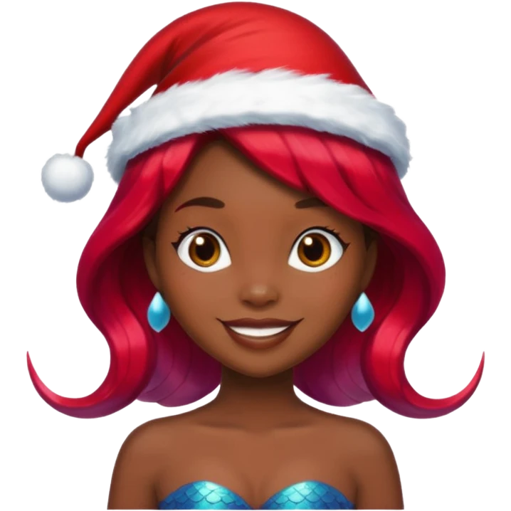 dark skin  mermaid with christmass hat emoji