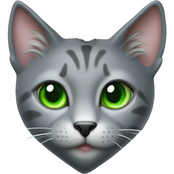realistic grey cat jewelry display in form of a heart with green eyes emoji