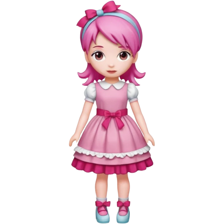 Isolated detaile illustration modern raspberry torte doll figurine full body with pink hair and a hairband standing emoji