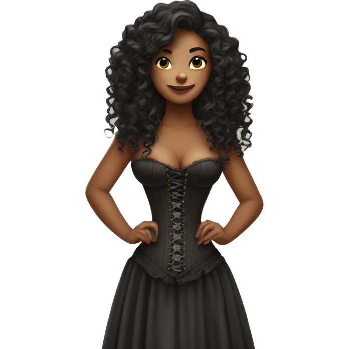 Woman from the waist up with long dark curls and dress corset emoji
