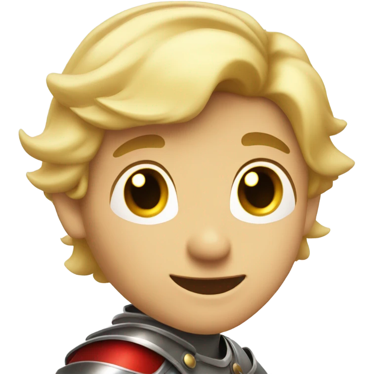 A boy knight with blonde hair and red eyes smirking emoji