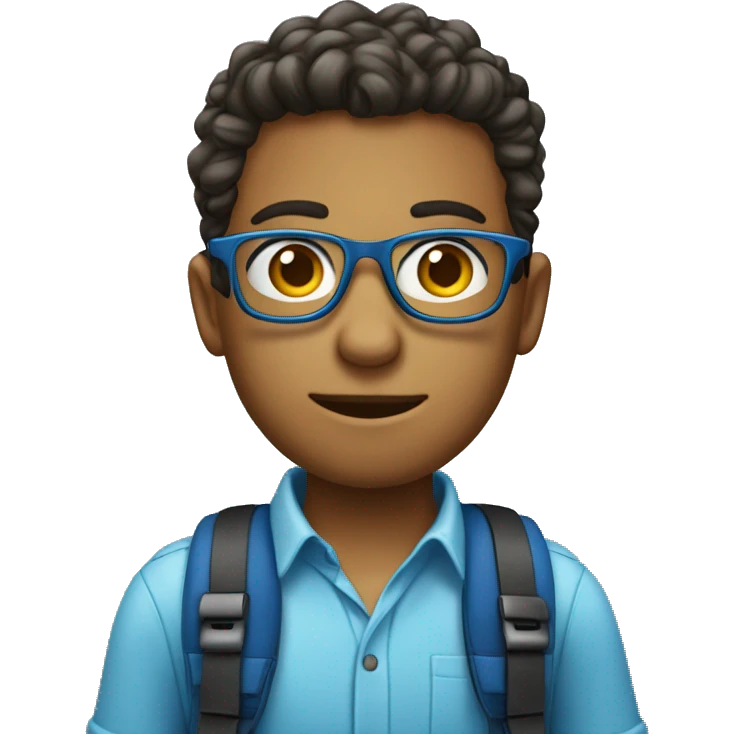 Joven con gafas, camisa azul y mochila emoji