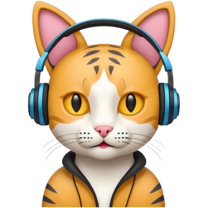 cat with headphones, simplified, bold shapes, suitable for a website icon emoji