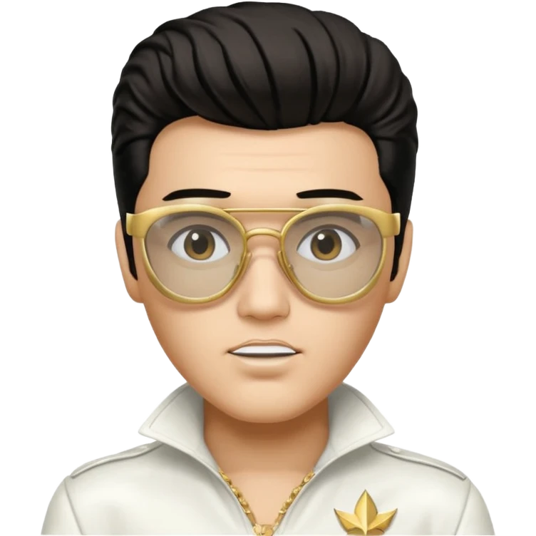 A boy with an Elvis Presley mask with glasses dressed as Elvis Presley emoji