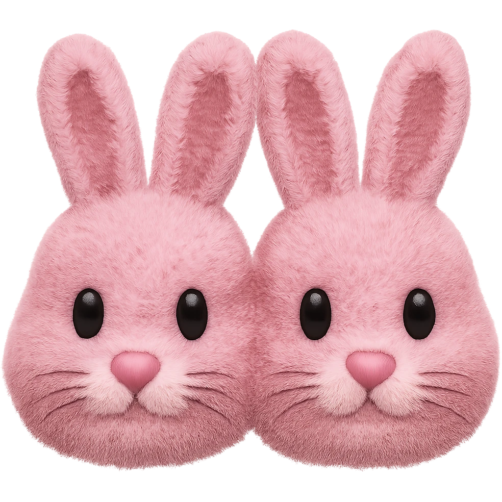 Make the light pink bunny slippers look fuzzy in the style of emoji, with no background. emoji
