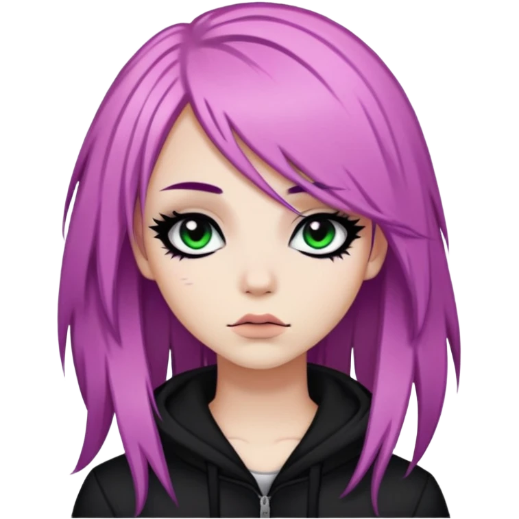 colored hair emo, baddie,pretty, makeup, black eyeliner, long hair emoji