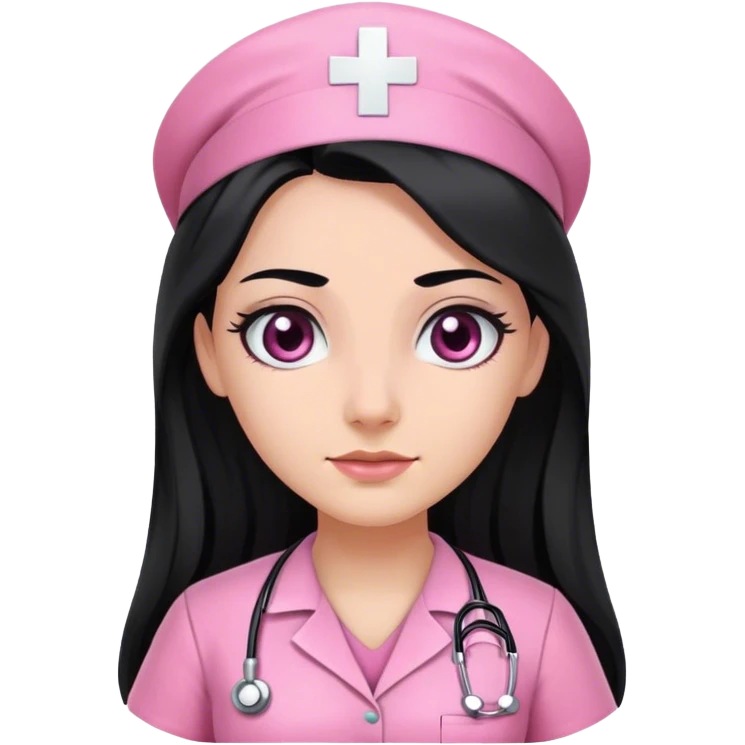 nurse dress pink with black long hair dark black eye color emoji