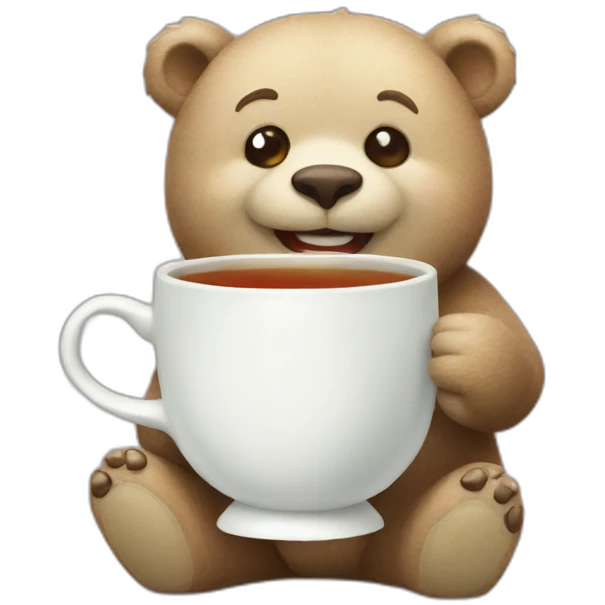 a happy bear holding tea emoji