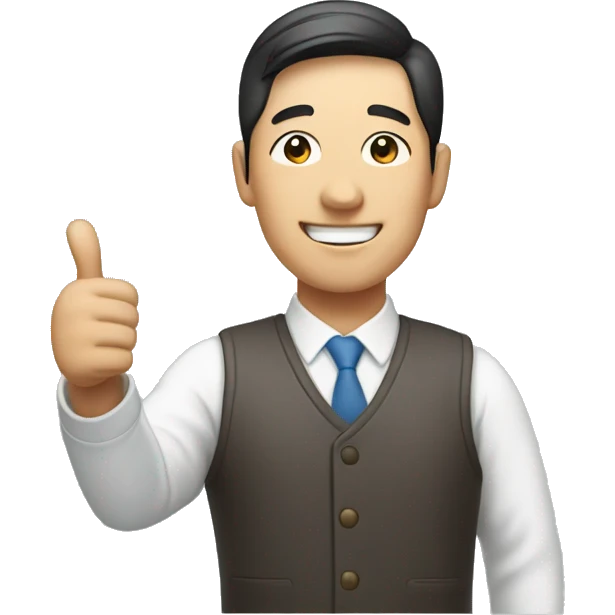 Smiling Korean Man shows thumbs up emoji