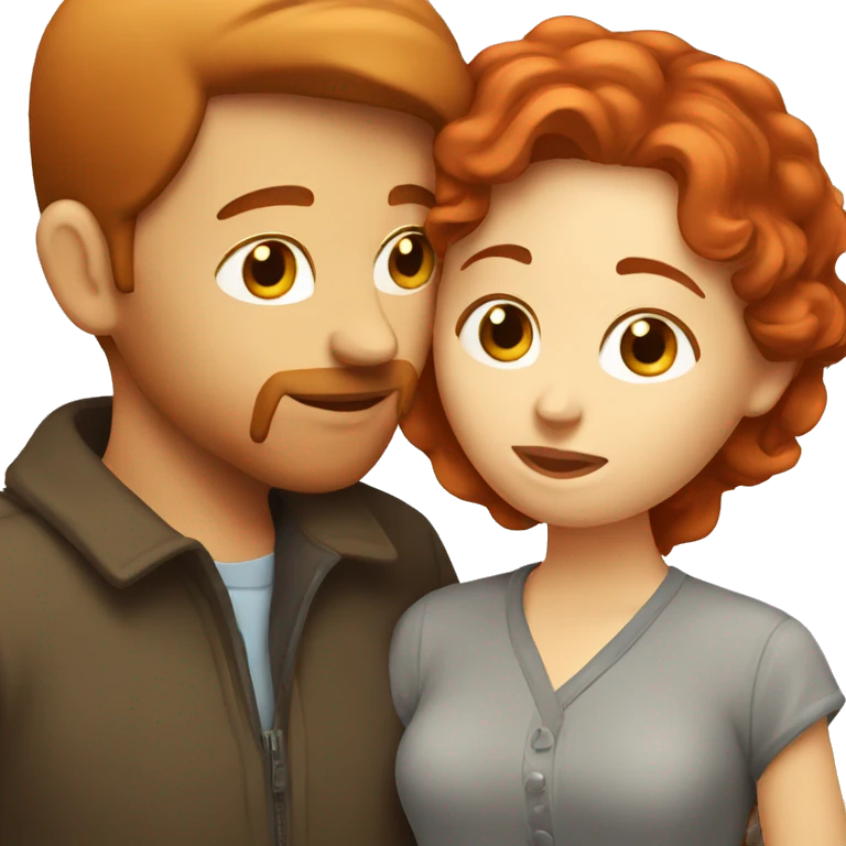 Red hair woman kissing a brown hair man emoji